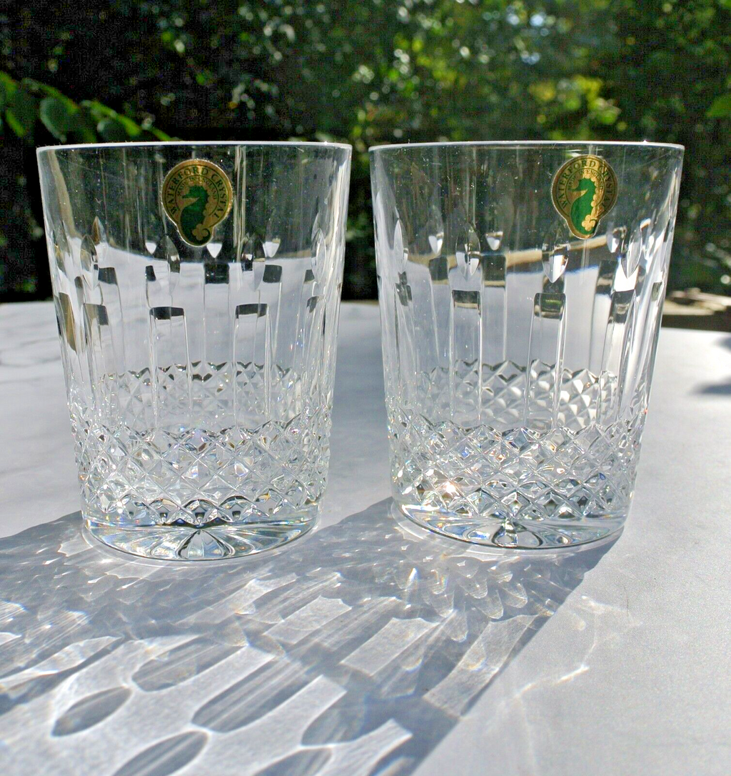 Set of Two Waterford  Crystal Happy Birthday Double Old Fashioned Glasses 12 oz