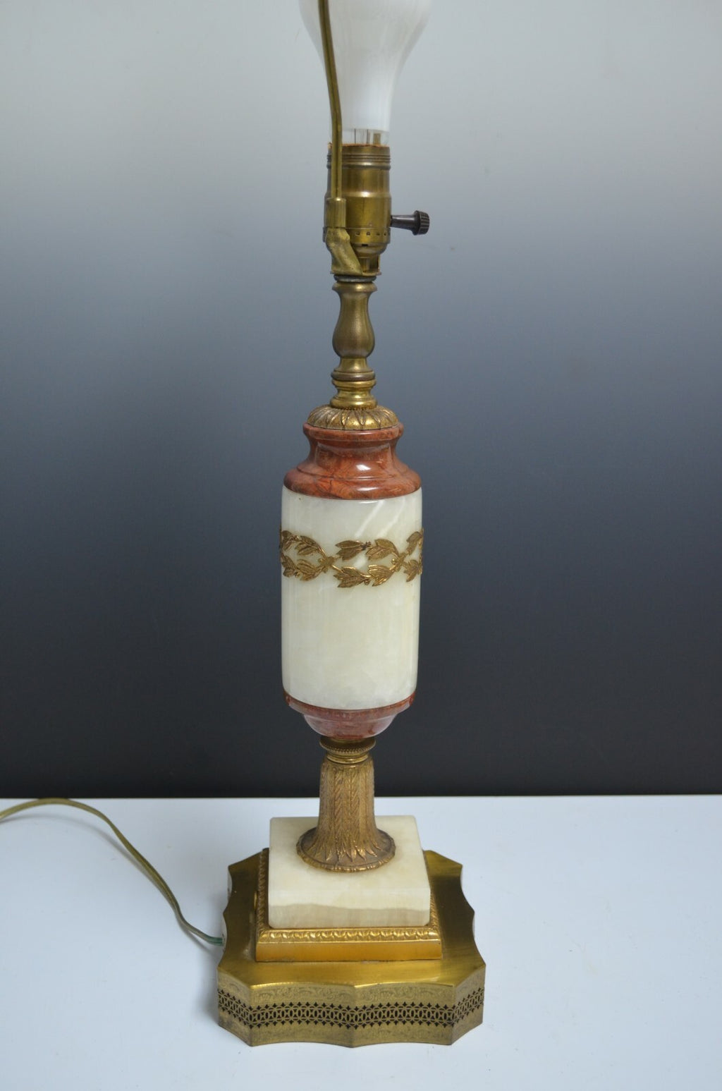 Vintage Brass, Quartz and Marble Table Lamp