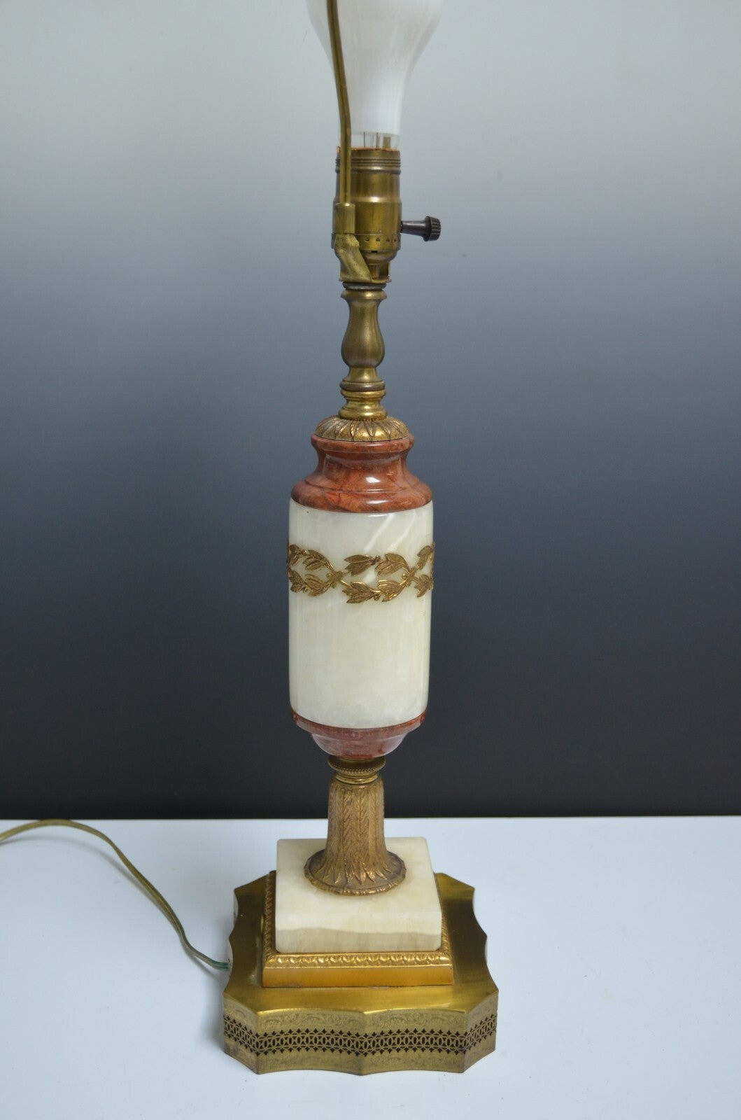 Vintage Brass, Quartz and Marble Table Lamp