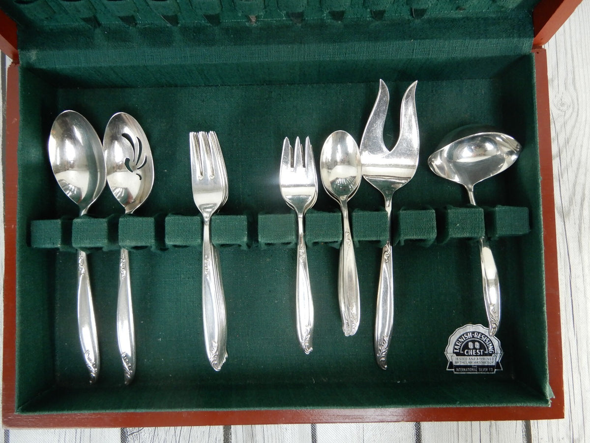 Vintage  35 Piece Holmes & Edwards "Woodsong" Silverplate Silverware Set W/ Box