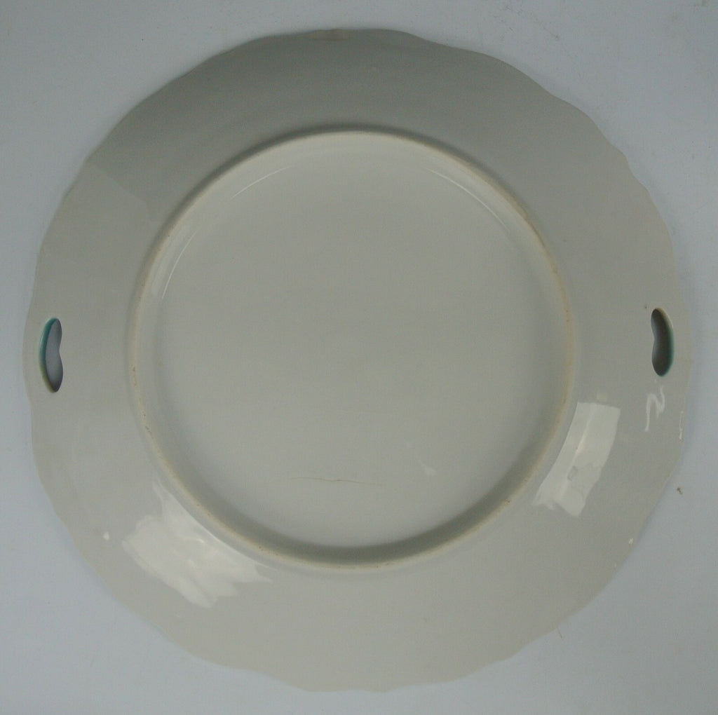 Vintage Porcelain Scalloped and Embossed with Handles Plate with Flowers