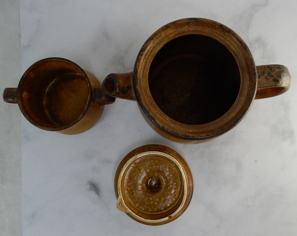 McCoy Pottery Canyon Mesa Double Handle Soup Bowl and Teapot Brown Stoneware