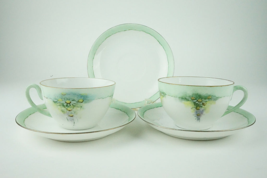 C. Tielsch Altwasser Silesia  Set of Two Vintage Light Green Floral Tea Cups