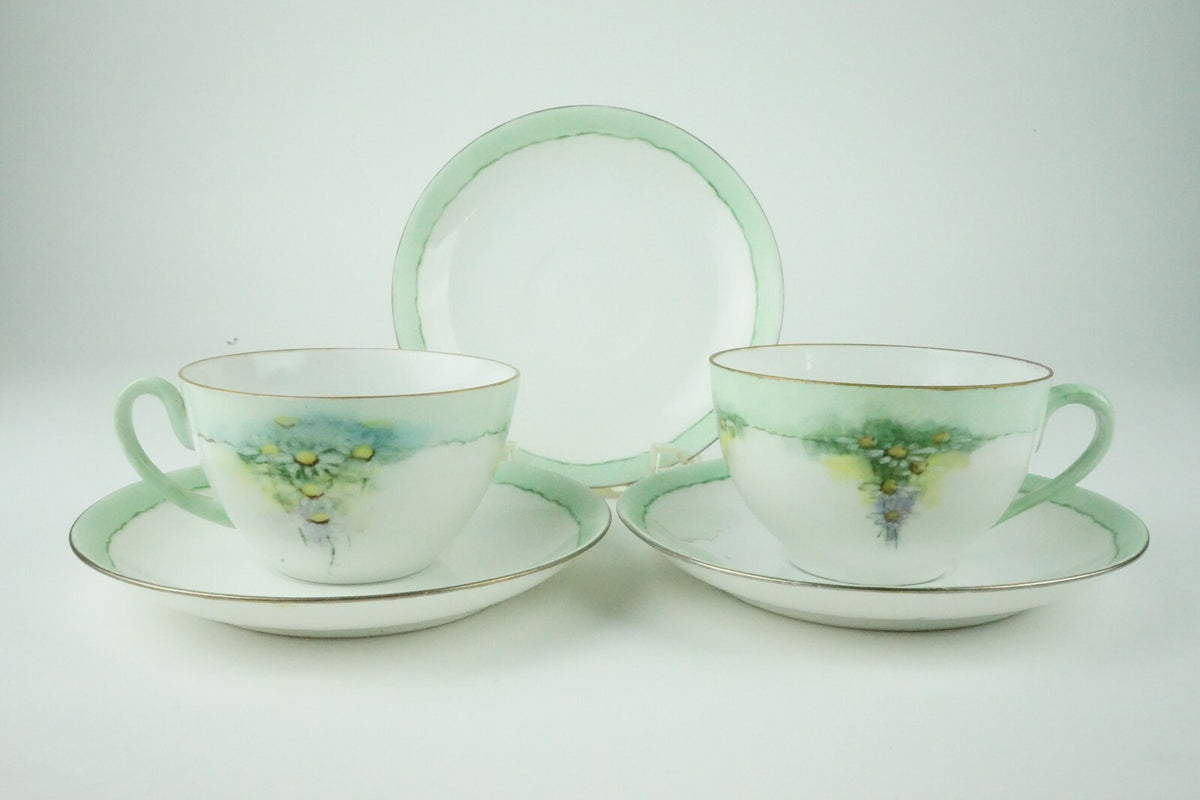C. Tielsch Altwasser Silesia  Set of Two Vintage Light Green Floral Tea Cups