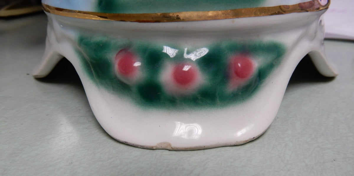 Hand Decorated With Cherubs Italian Footed Vase, Gold Trim Porcelain 15.5" Tall
