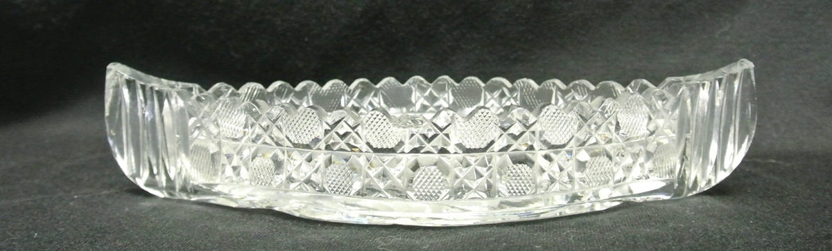 Antique American Cut Glass Boat Shaped Dish Daisy Buttons