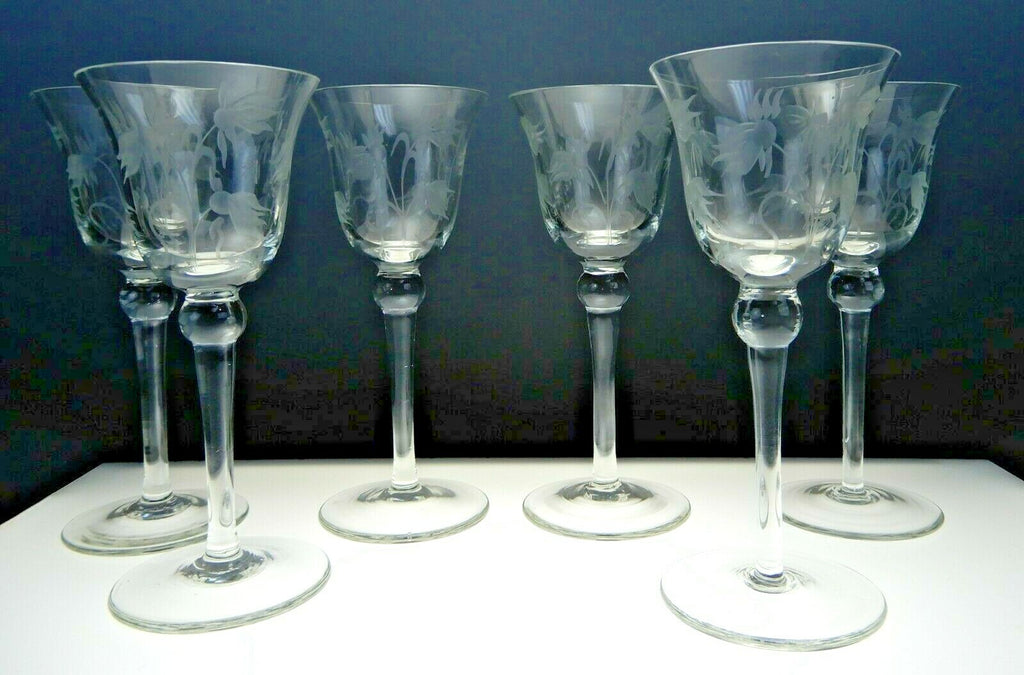 Set of 6  Elegant Etch Cordial Cocktail Glasses with Flowers