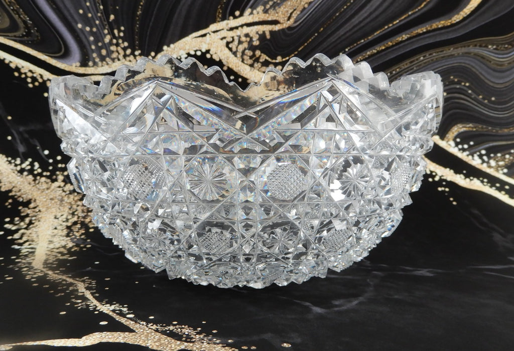 Antique The Harvard Pattern ABP Heavy Crystal Cut Glass 8" Bowl