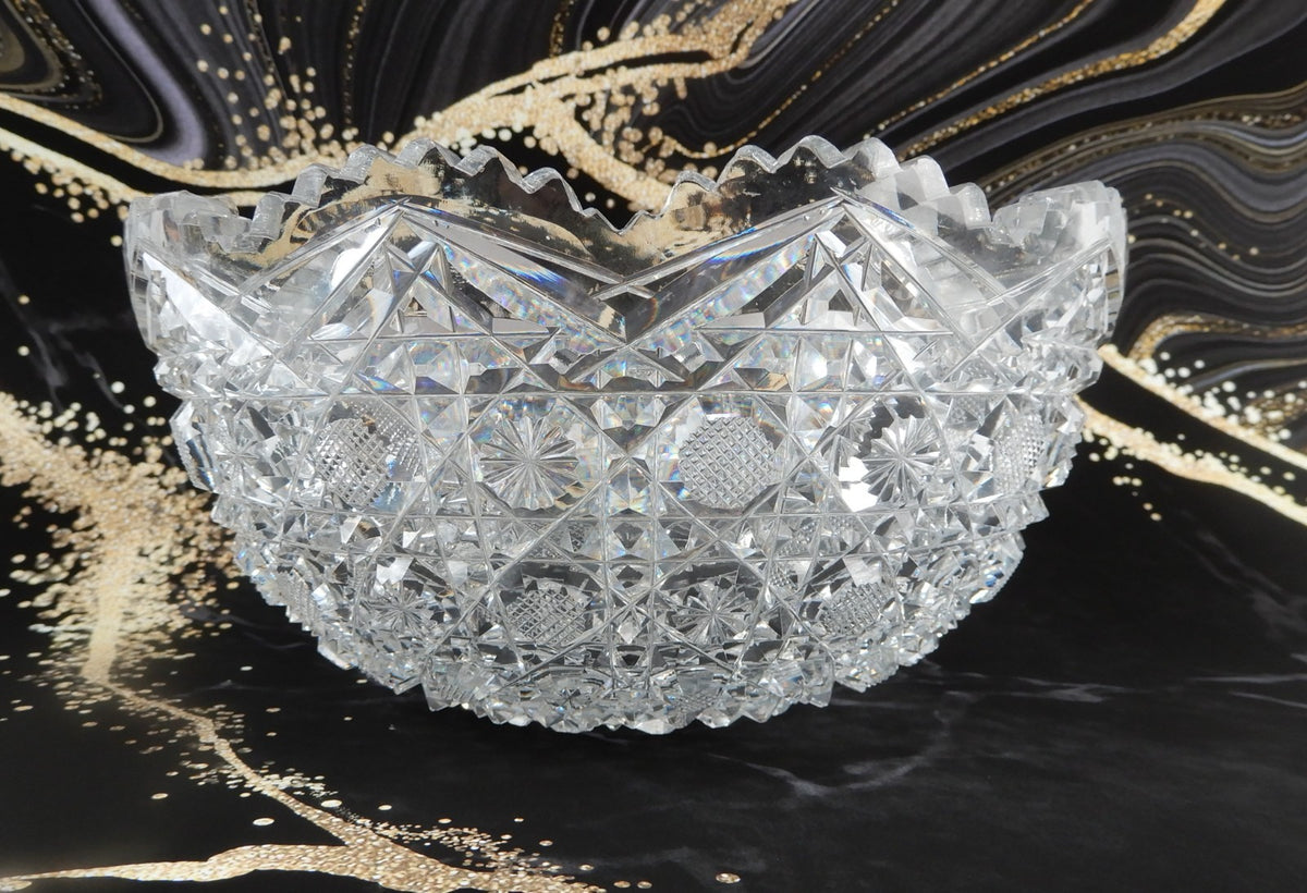 Antique The Harvard Pattern ABP Heavy Crystal Cut Glass 8" Bowl