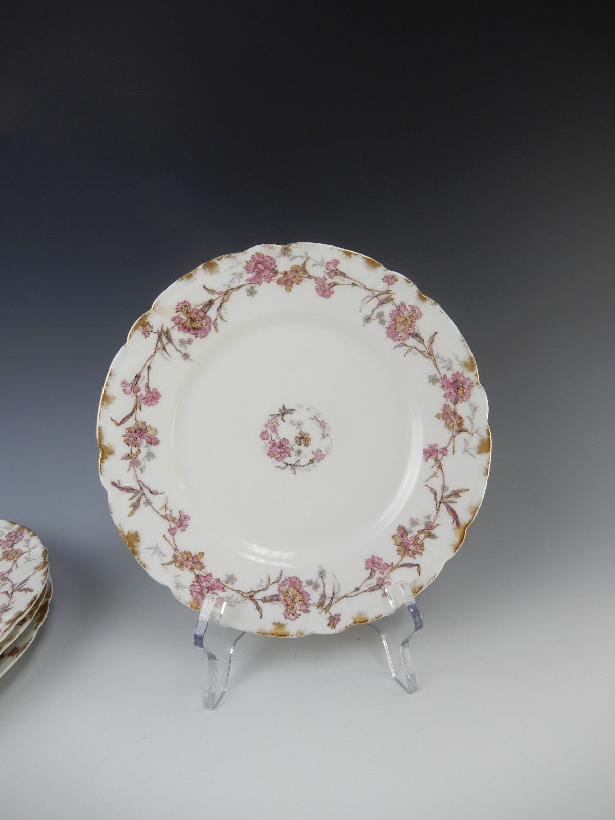 Antique Haviland Limoges France with Carnation Flowers 8-1/2" Luncheon Plates