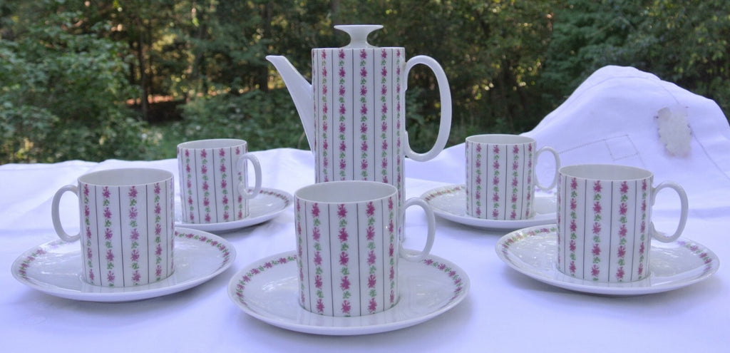 Thomas Germany Mid Century  Coffee Pot and 4 Cups and Saucers White Porcelain