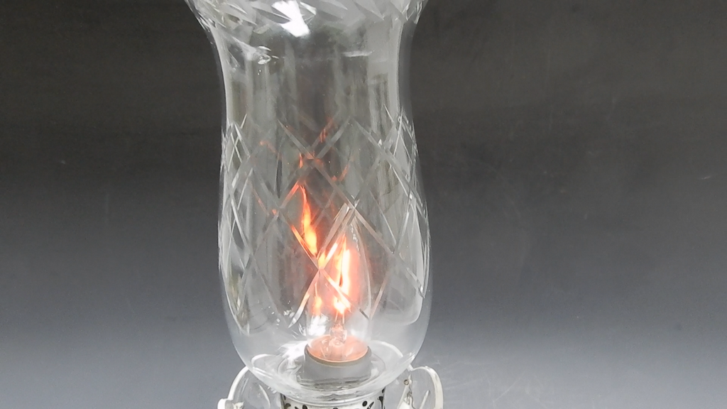 Vintage Crystal Boudoir Table Lamp W/Hanging Prisms and Flicker Flame  Bulb