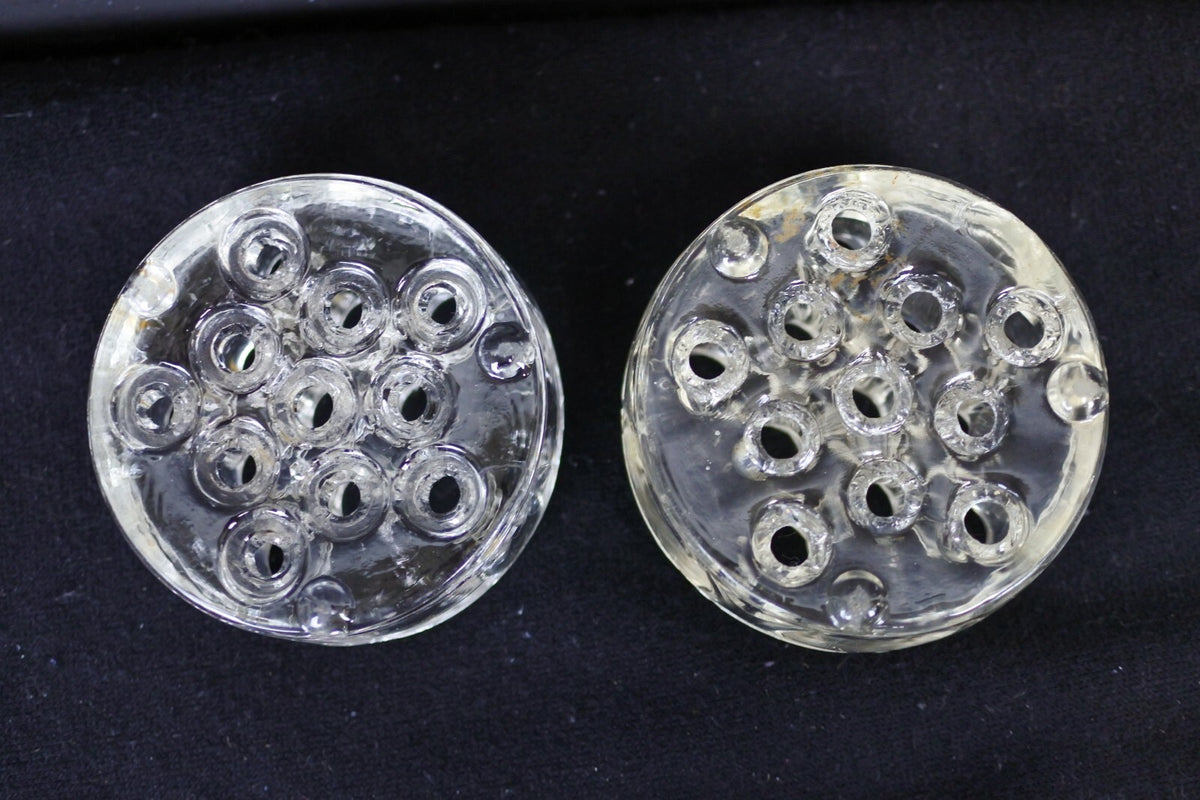Lot Of 2 Vintage Clear Glass Flower Frog Stem Holders Floral Arranging  11 Holes
