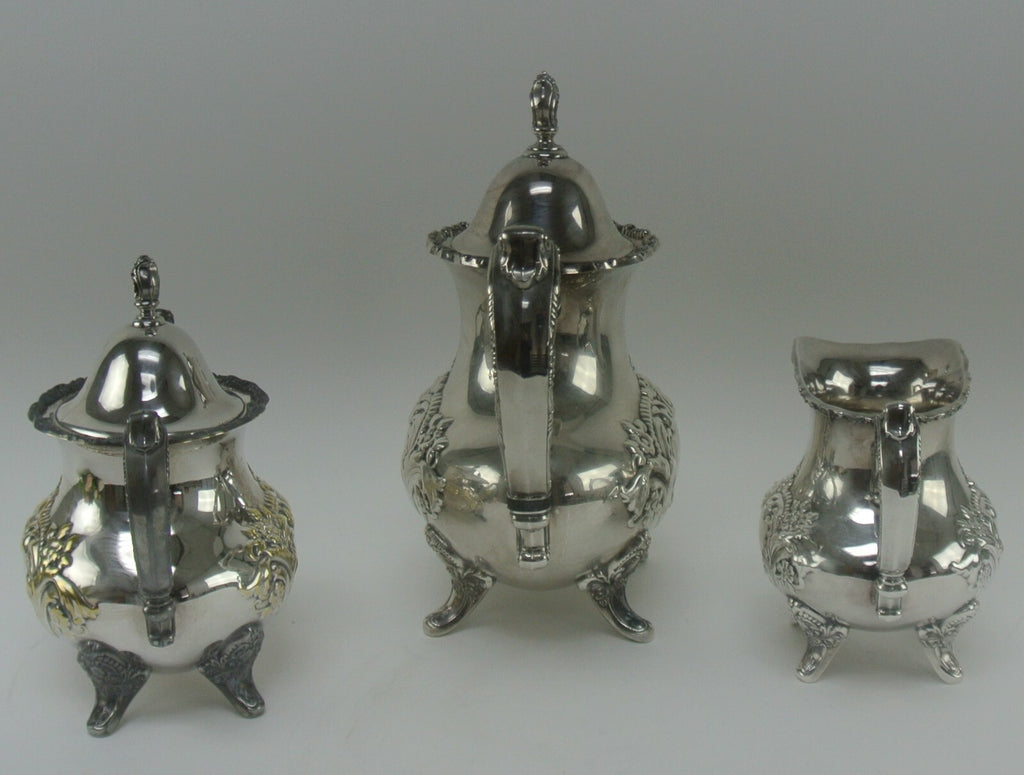 EPCA by Poole Silverplate Teapot #600 - Hand Chased Tea Pot,Sugar Bowl & Creamer