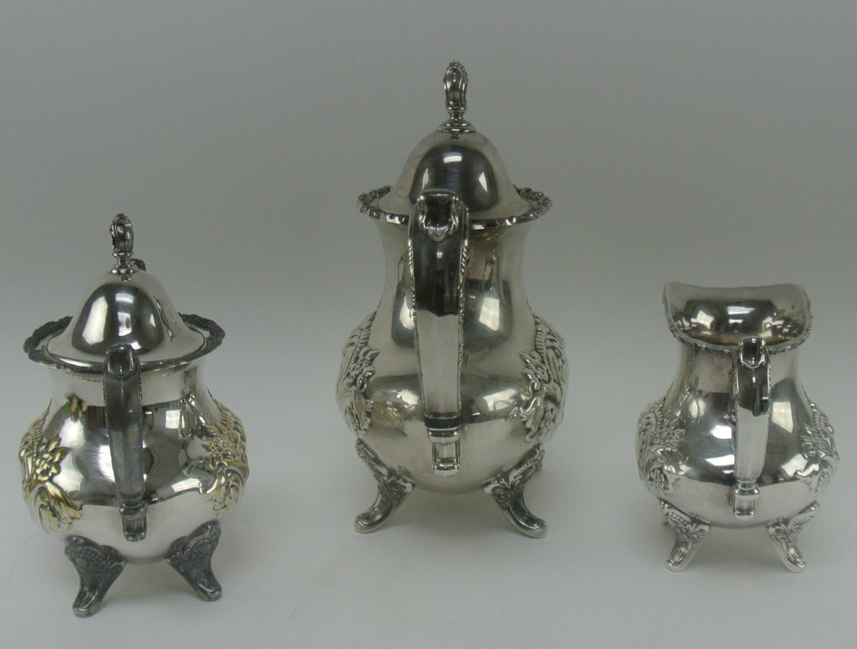 EPCA by Poole Silverplate Teapot #600 - Hand Chased Tea Pot,Sugar Bowl & Creamer