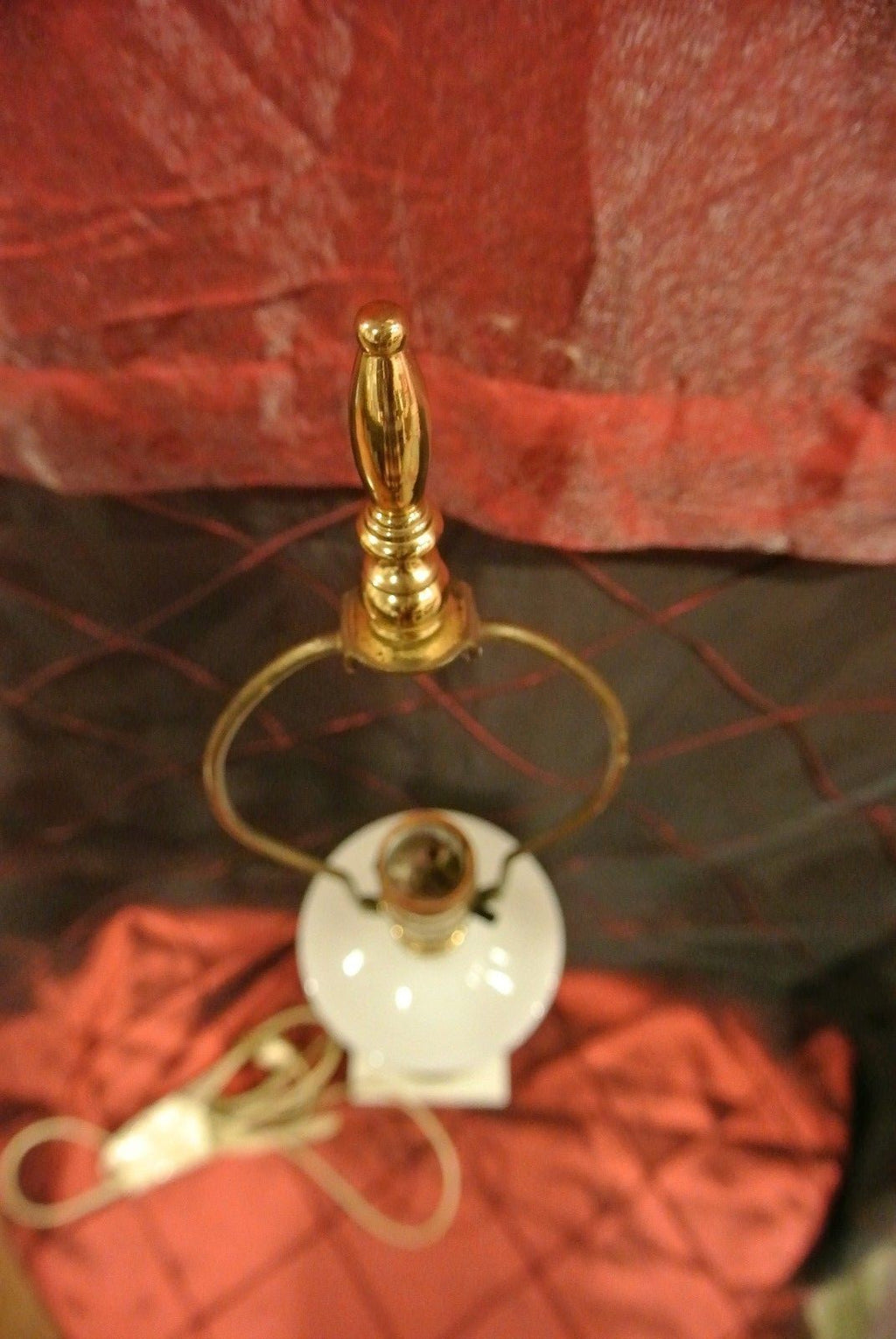Vintage Brass White Milk Glass Hand Painted Lamp Marble Base