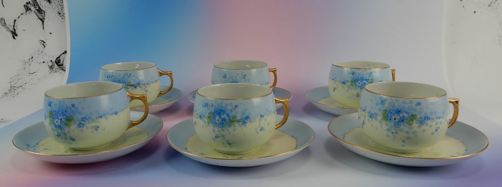 6 Pc.Set J&C Bavaria Stouffer Hand Decorated Blue Forget Me Not Cups and Saucers