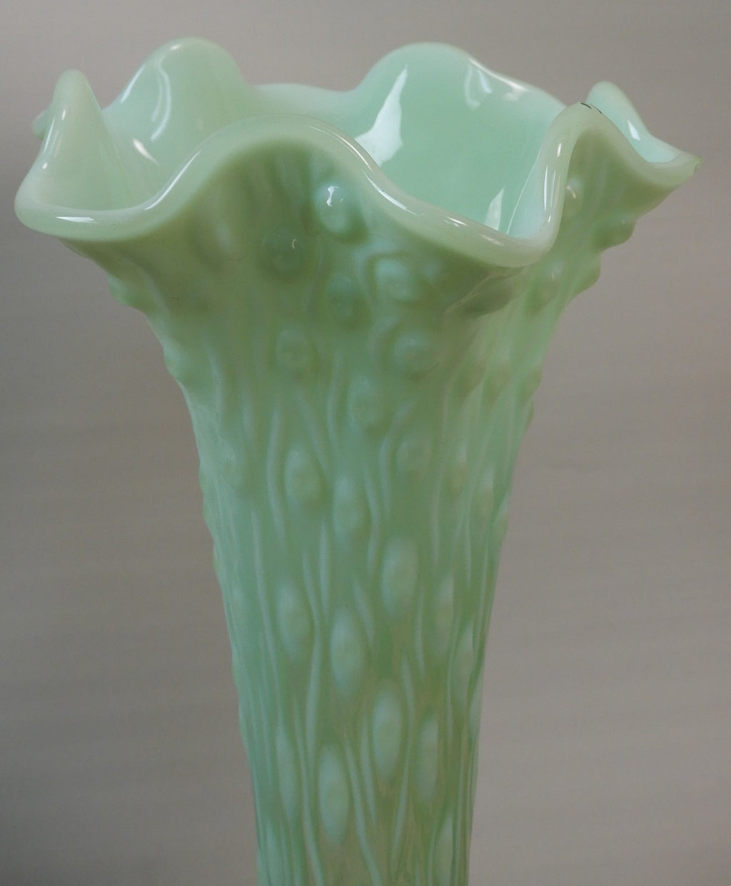 Antique Beautiful Northwood Swung Opalescent Green Glass Tree Trunk 11" Vase