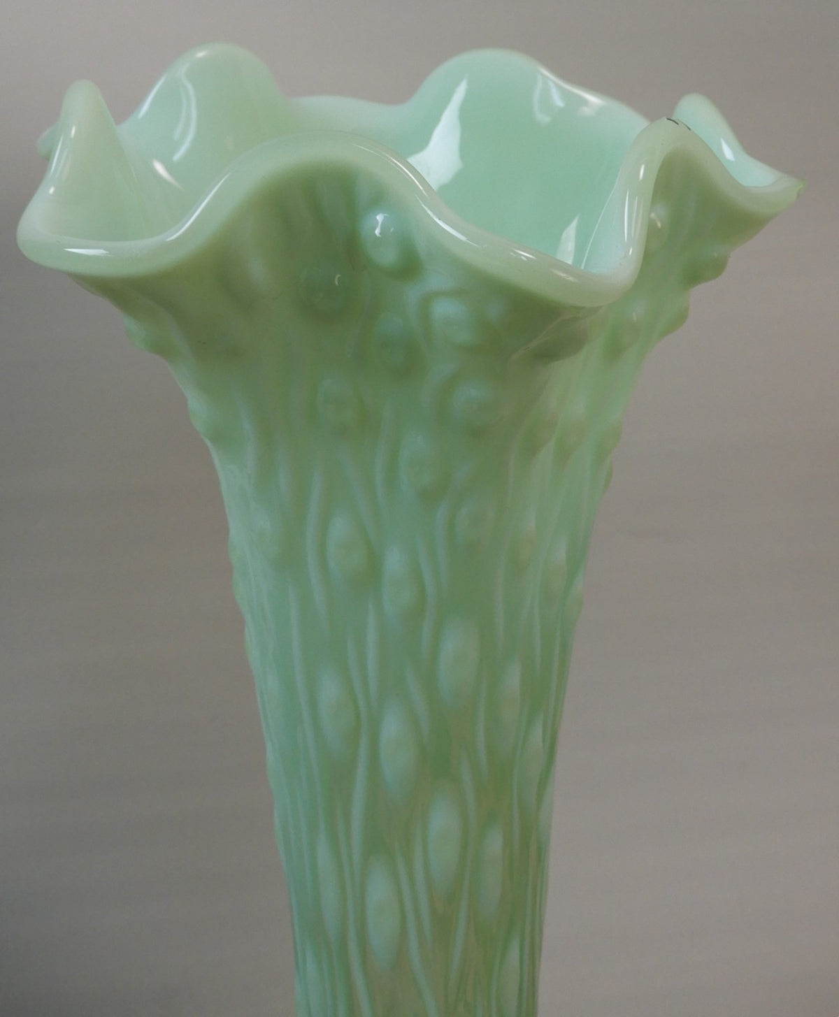 Antique Beautiful Northwood Swung Opalescent Green Glass Tree Trunk 11" Vase
