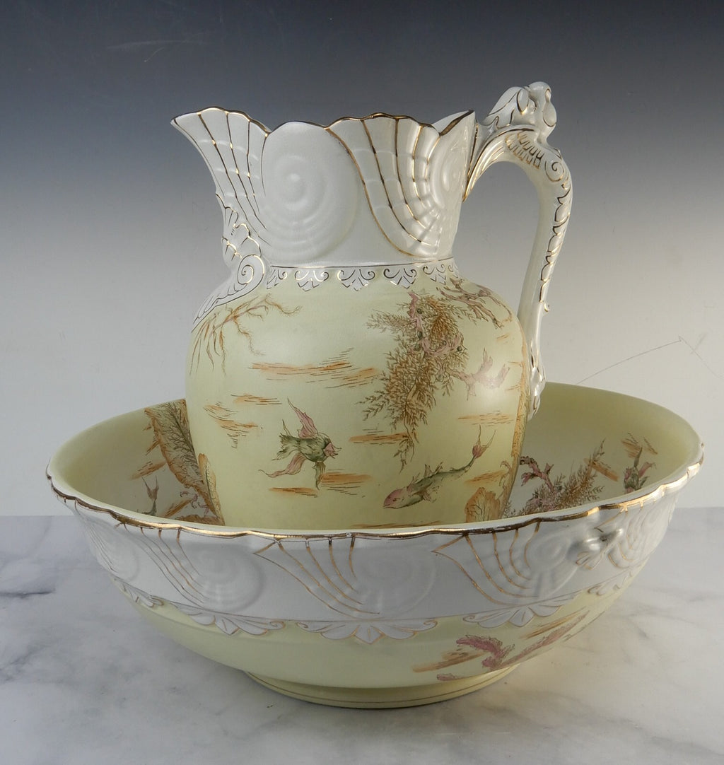 Antique Alba China Bona Fama Melior Ironstone Pottery Wash Bowl and Pitcher Set