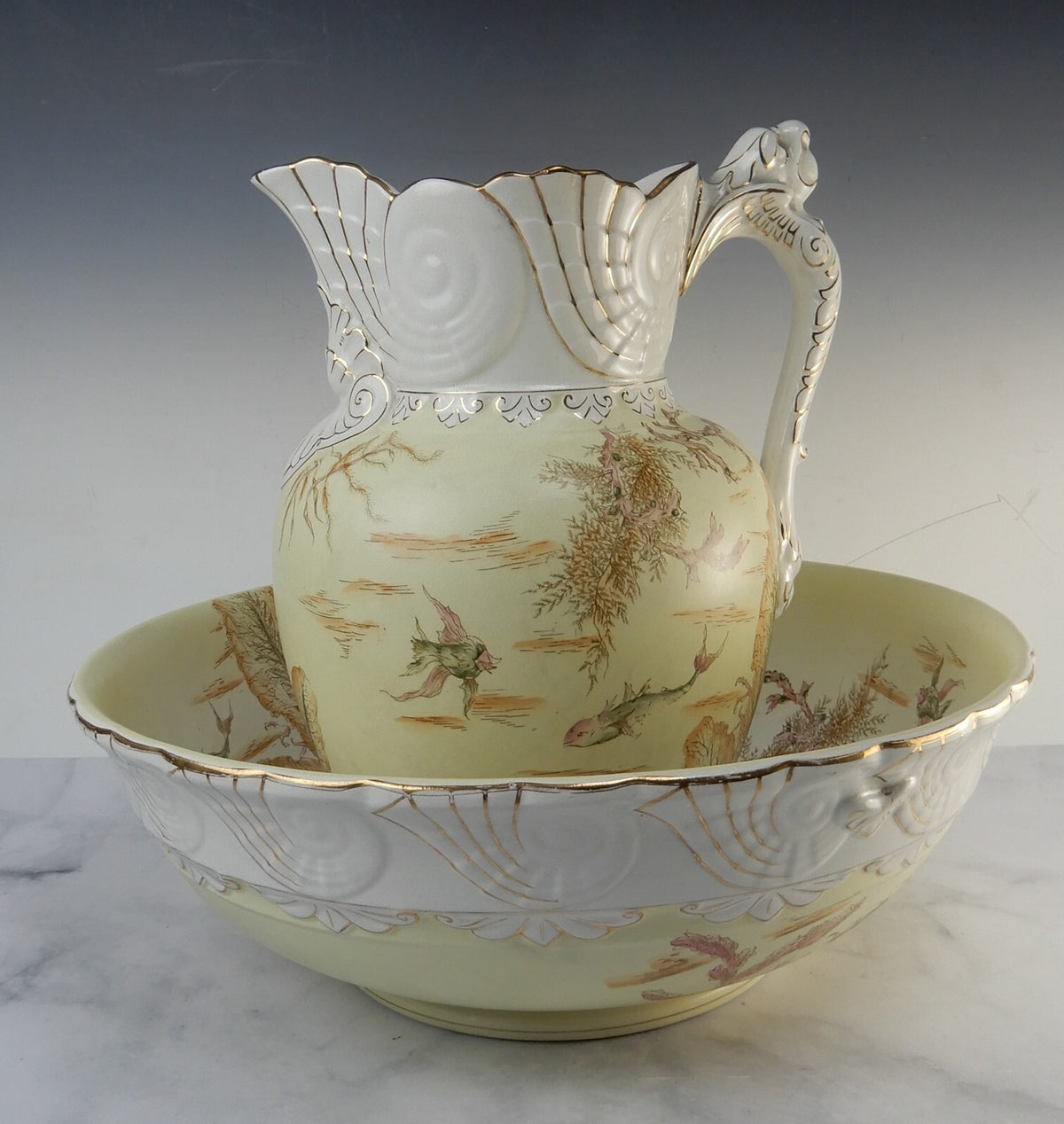 Antique Alba China Bona Fama Melior Ironstone Pottery Wash Bowl and Pitcher Set