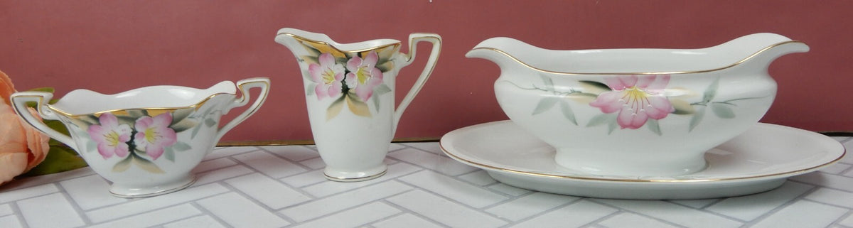Vintage Noritake Azalea China Gravy set of Boat,Creamer and Sugar Bowl