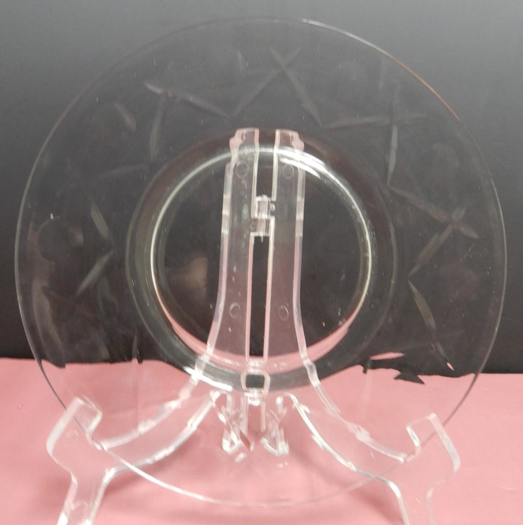 Set of 6 Clear Glass 8" Salad Plates Criss Cross Thumprint Desing