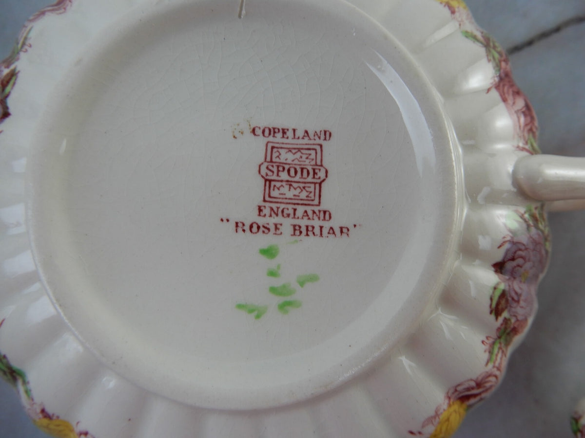 Vtg Copeland Spode "Rose Briar" Set of 3 Cream Soups and Saucers Made In England