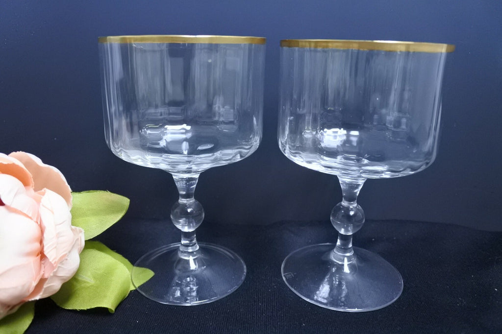 Lot Of 9 Ribbed Gold Rimmed Sherbet /Champagne Glasses Marked AC