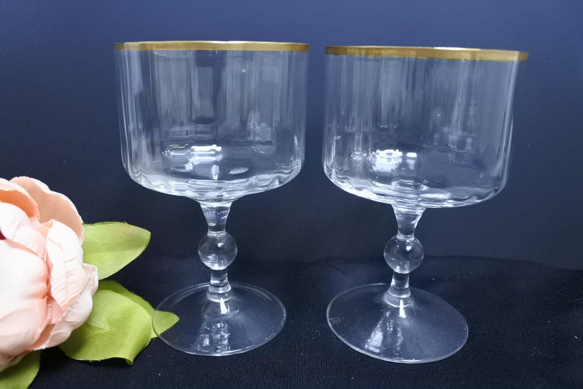 Lot Of 9 Ribbed Gold Rimmed Sherbet /Champagne Glasses Marked AC