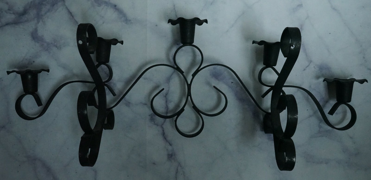 Vintage Metal Wall Candelabra 5 Stick Holder Black Metal