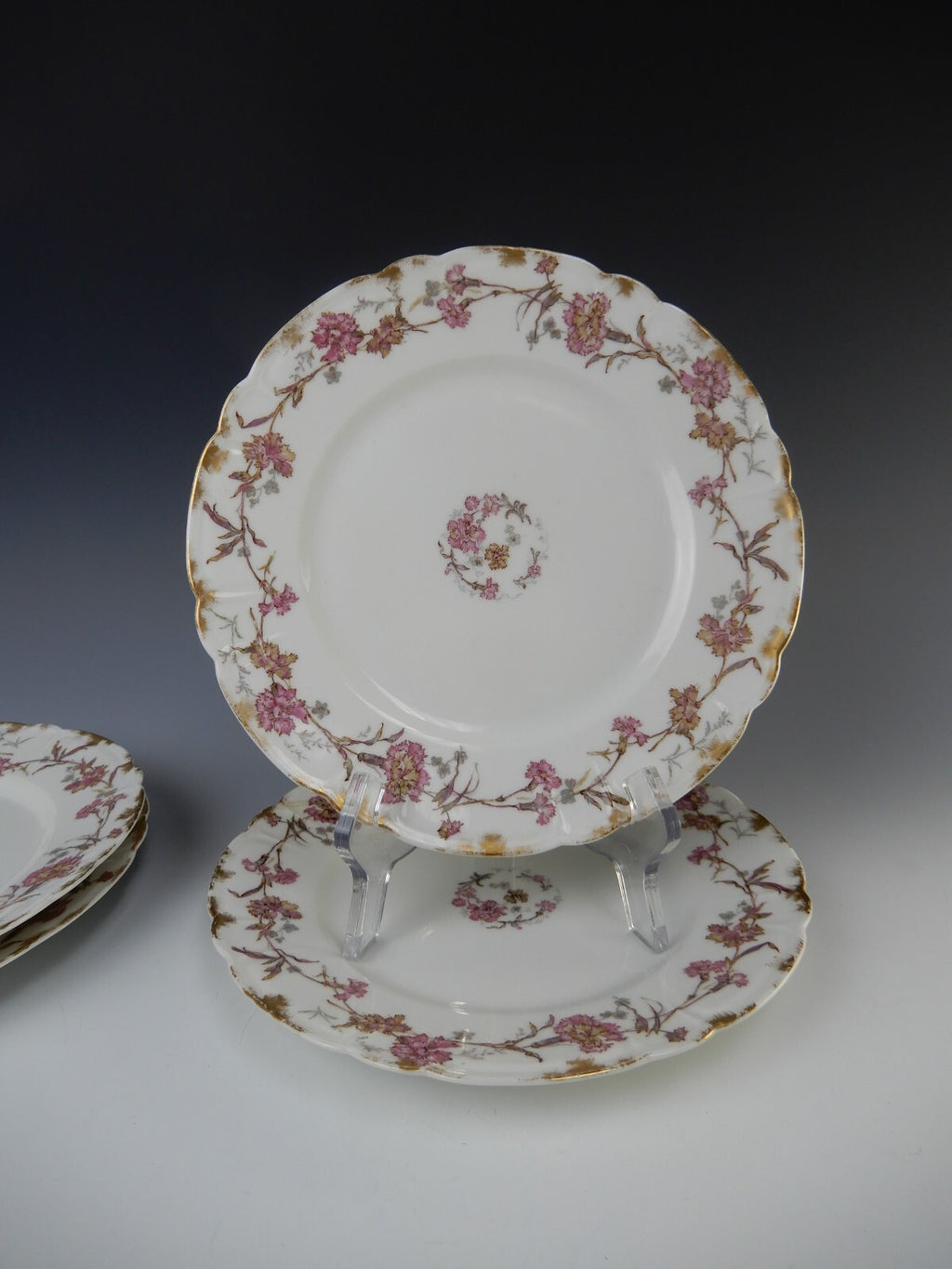 Antique Haviland Limoges France with Carnation Flowers 8-1/2" Luncheon Plates