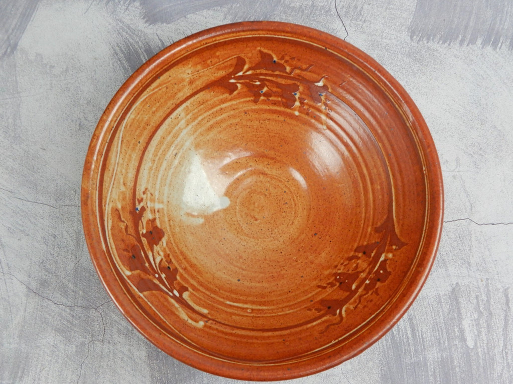 JP Marked Decorative Thick-Walled Stoneware Serving Bowl