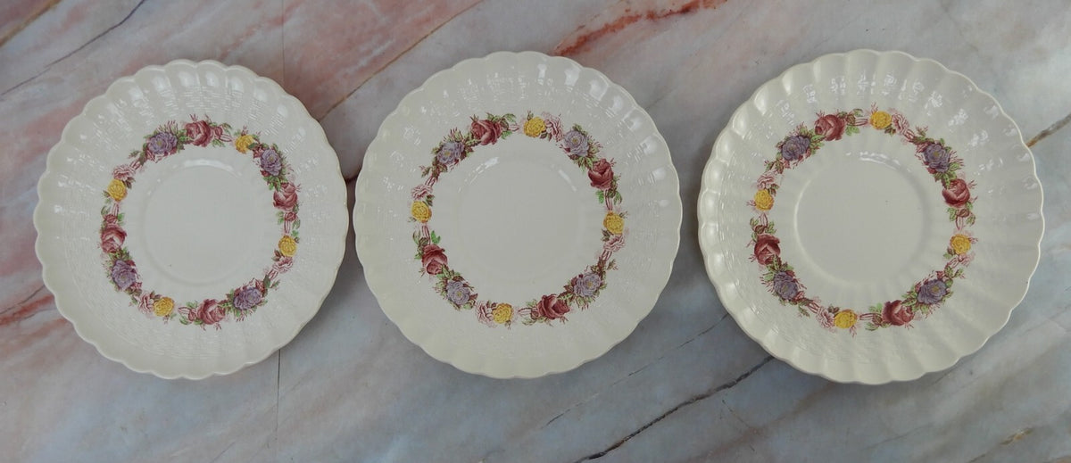 Vtg Copeland Spode "Rose Briar" Set of 3 Cream Soups and Saucers Made In England