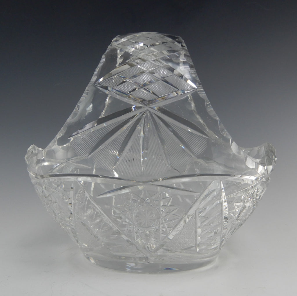 Vintage Heavy Leaded Cut Crystal Cut Glass Basket Bowl 7 lb