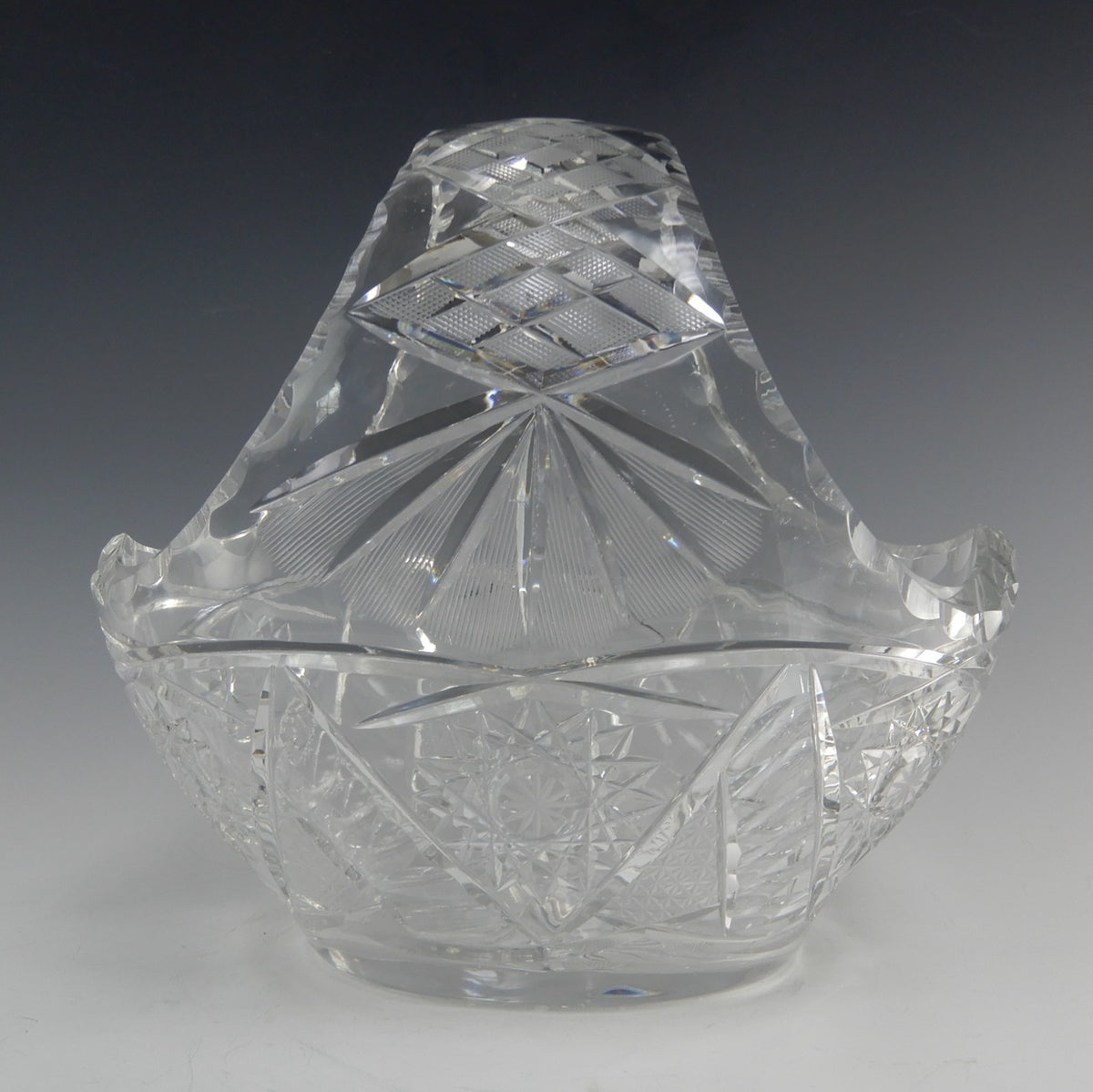 Vintage Heavy Leaded Cut Crystal Cut Glass Basket Bowl 7 lb