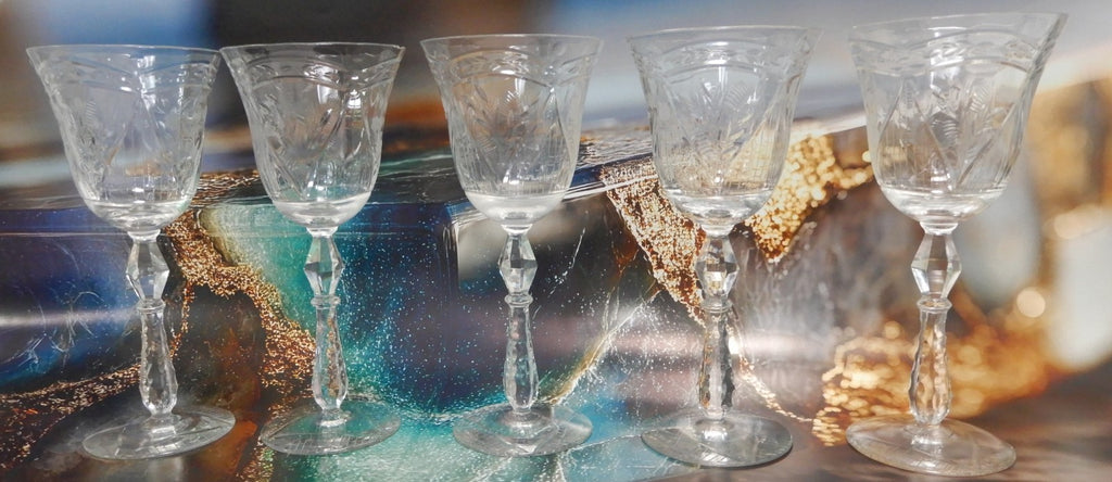 Set Of 5 Rock Sharpe Crystal 'LIDO' Water Goblet 9oz Water/Wine Glasses W/ CHIPS