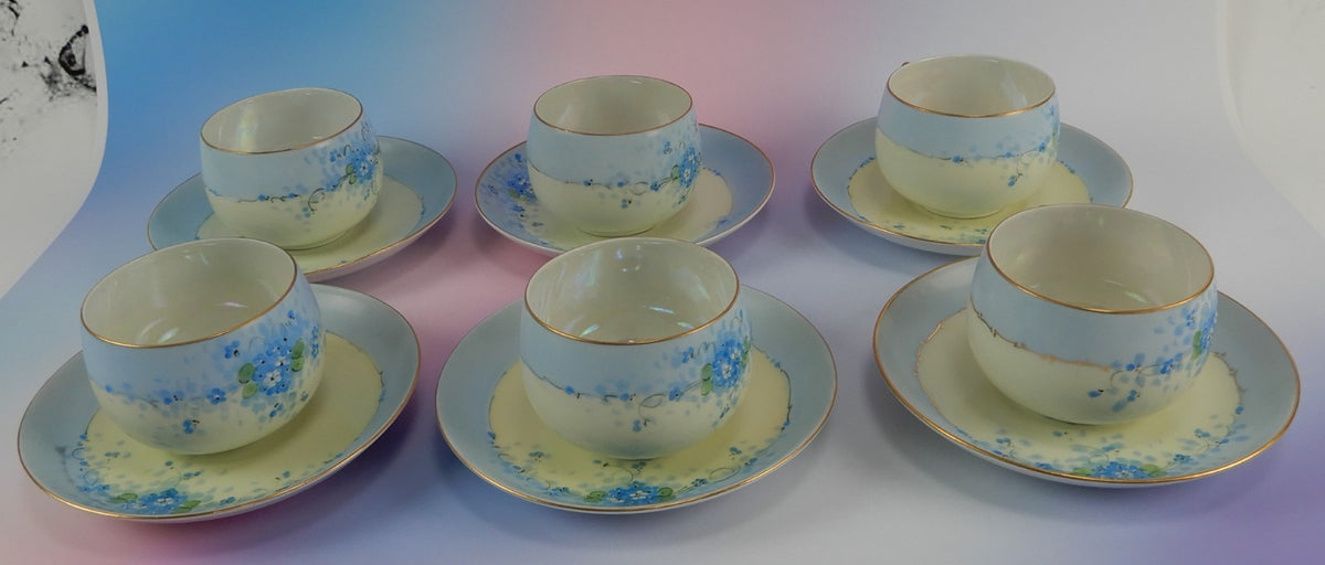 6 Pc.Set J&C Bavaria Stouffer Hand Decorated Blue Forget Me Not Cups and Saucers