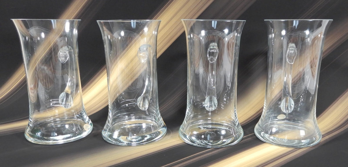 Four 16 0z Beer Mug Thin Glass Cup Stein Barware Brewery with Handle