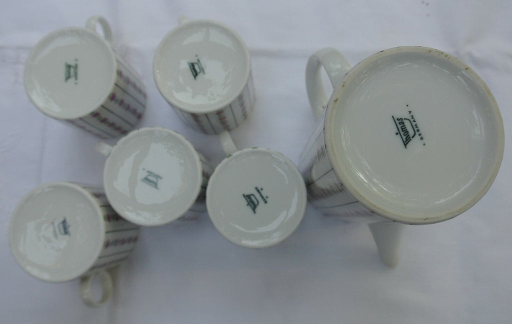Thomas Germany Mid Century  Coffee Pot and 4 Cups and Saucers White Porcelain