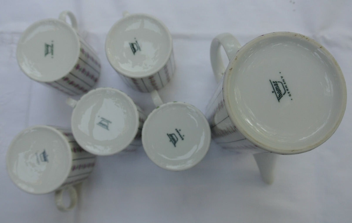 Thomas Germany Mid Century  Coffee Pot and 4 Cups and Saucers White Porcelain