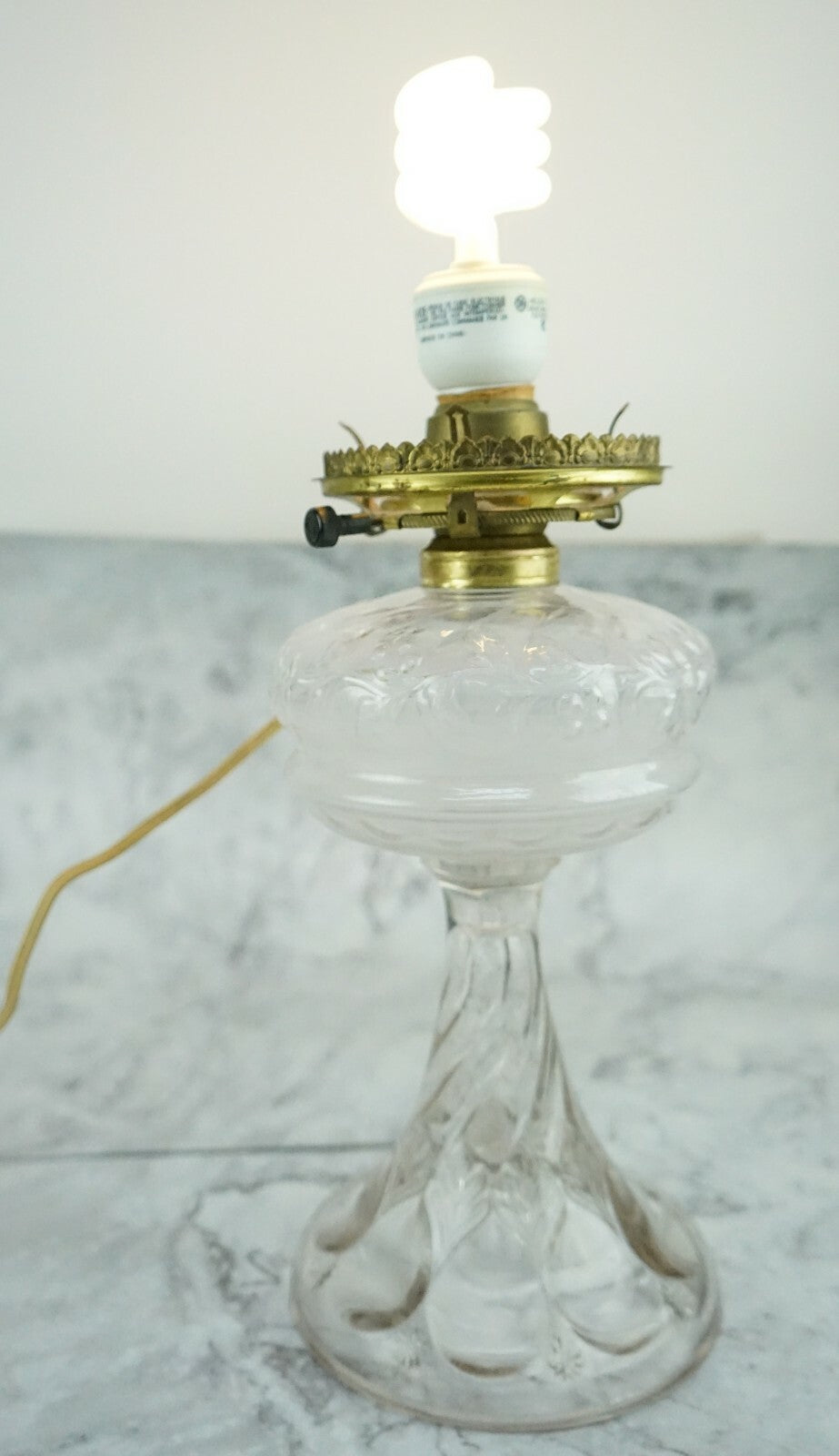 Vintage Embossed Clear Glass Oil Lamp-Hurricane Electrify
