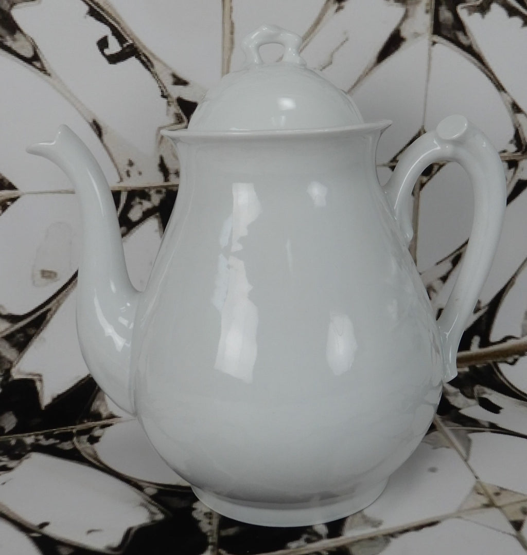 Vintage D&Co. France White Ironstone Embossed Coffee Pot