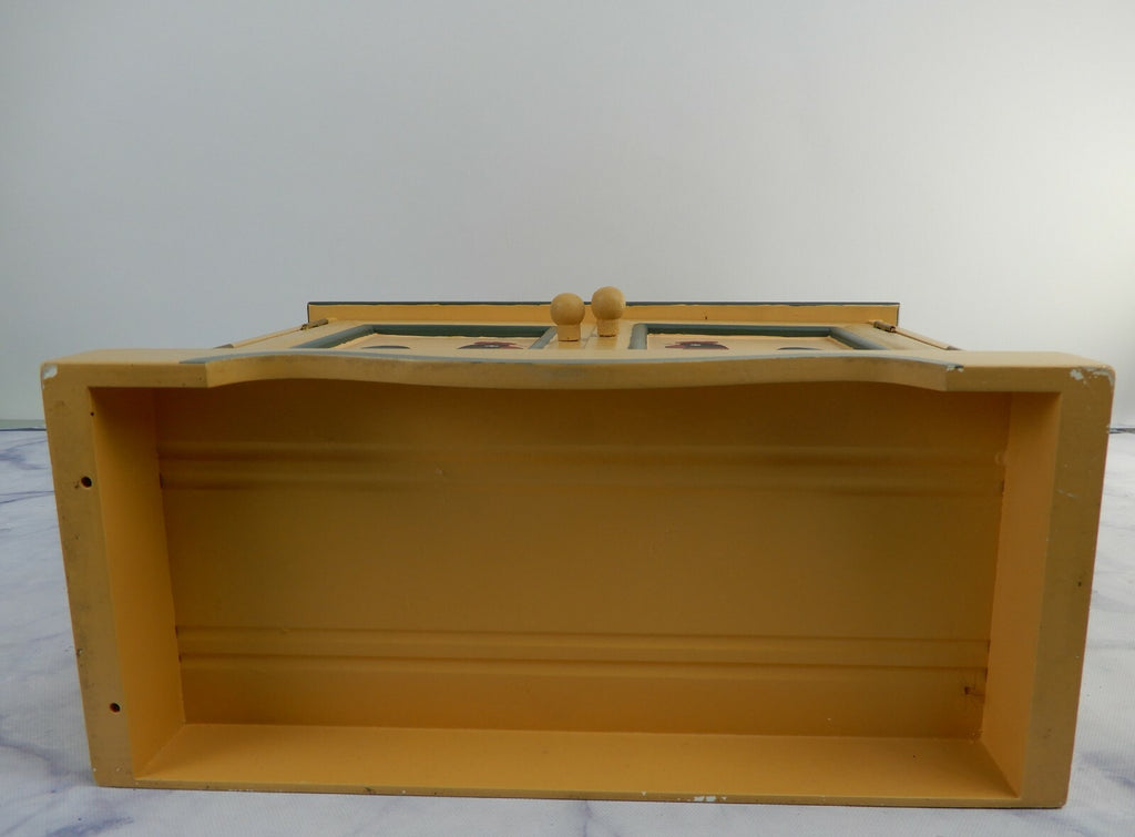 Vtge Small Wood Toy Plate Rack with 2 Shelves,2 Doors Hand Painted w/ Chickens