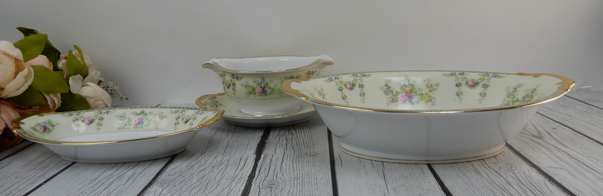 Vtg. Meito China Hand Painted Floral Oval Bowl,Relish Dish, Gravy Bowl