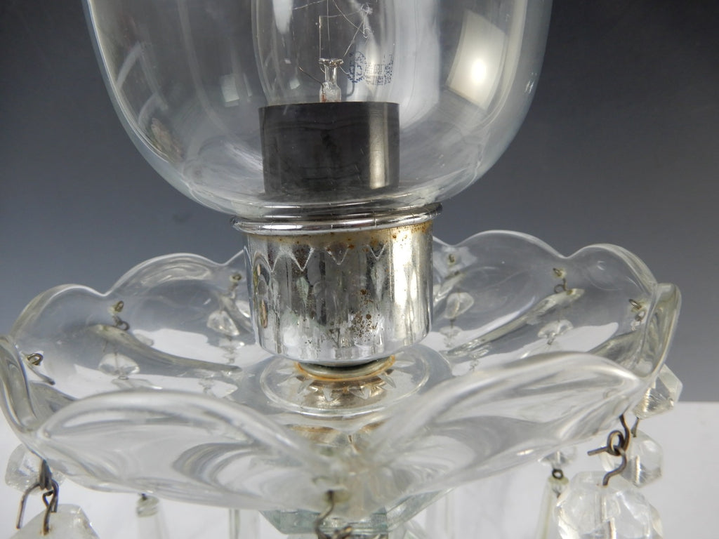 Vintage Crystal Regency Table Lamp W/Hanging Prisms 18-3/4" Tall