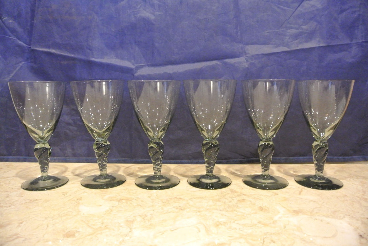 Set of 6 Smoky Blue Wine Glasses with twisted stem