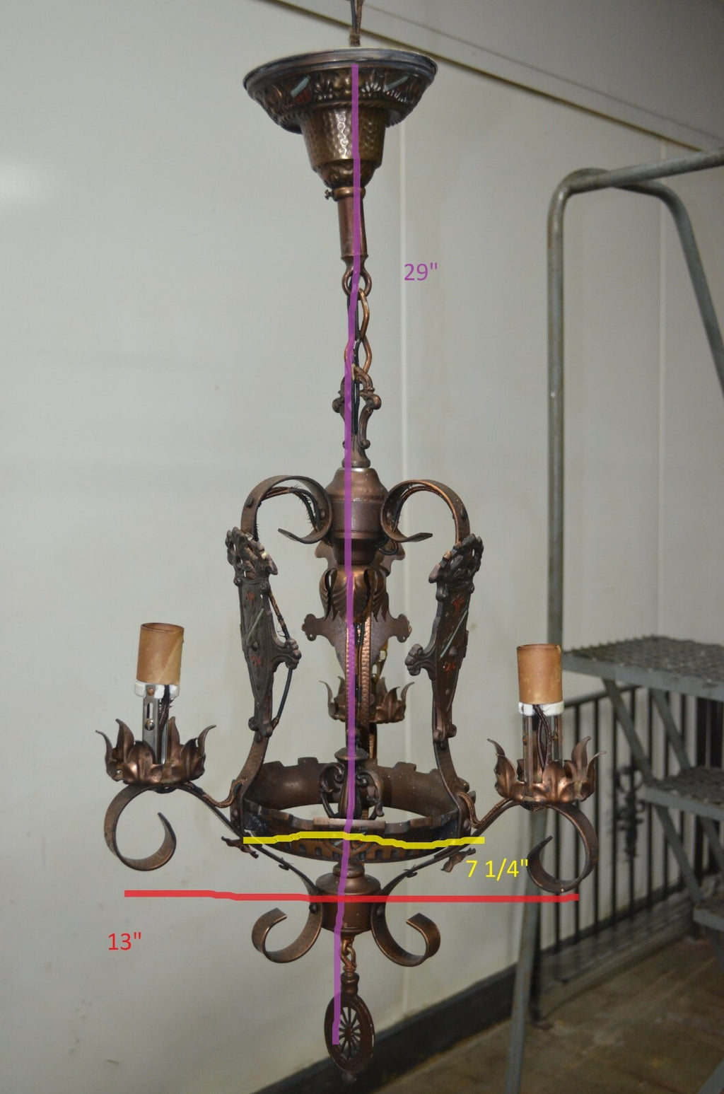 Medieval Gothic Wrought Iron Hanging Light Lamp Chandelier For Repair "5"