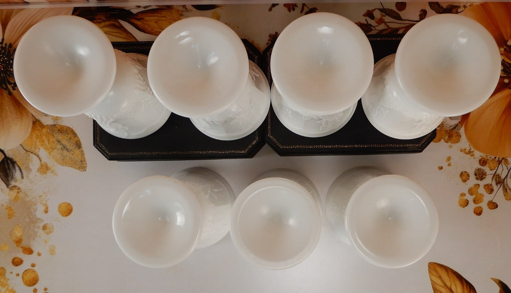 Vintage Set of 7 Indiana Colony Milk Glass Opaque White 8 oz Goblets