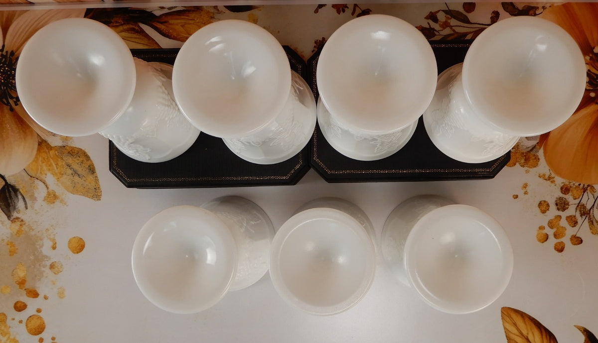 Vintage Set of 7 Indiana Colony Milk Glass Opaque White 8 oz Goblets